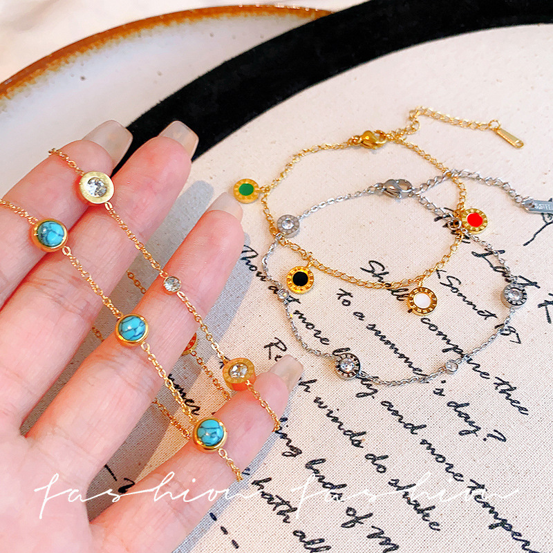 日韩蓝松石钛钢手链女精致小众精致手串轻奢复古高级感百搭配