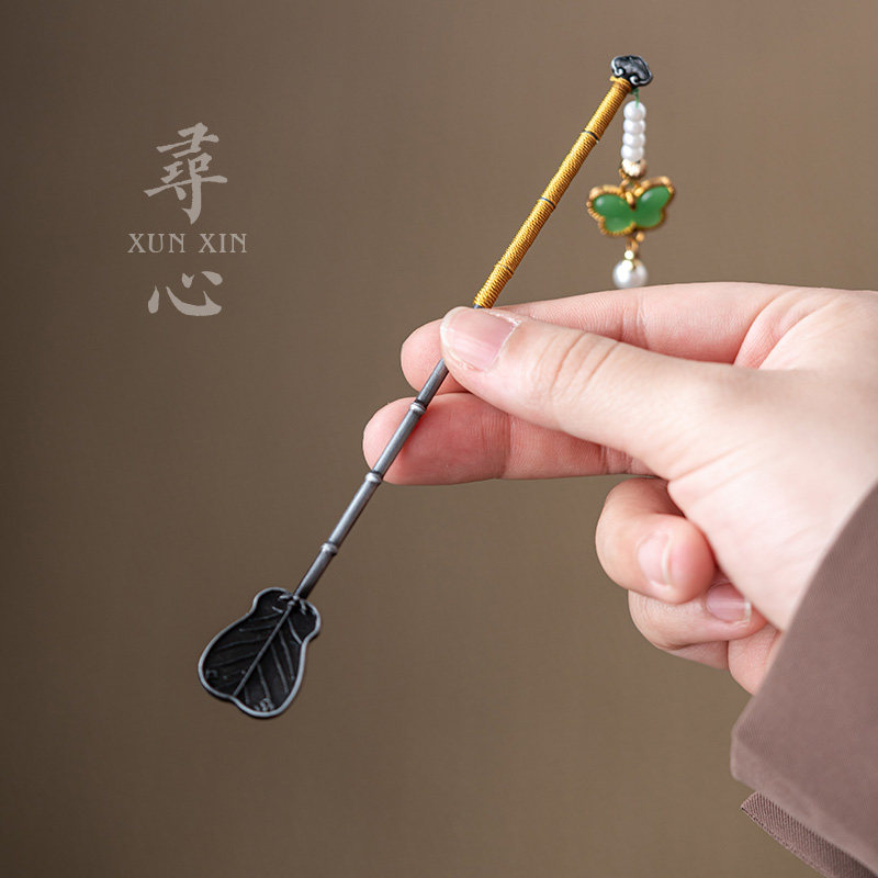 寻心芭蕉叶扇形茶拨创意茶匙茶勺茶扒茶铲茶则复古取茶器茶道配件