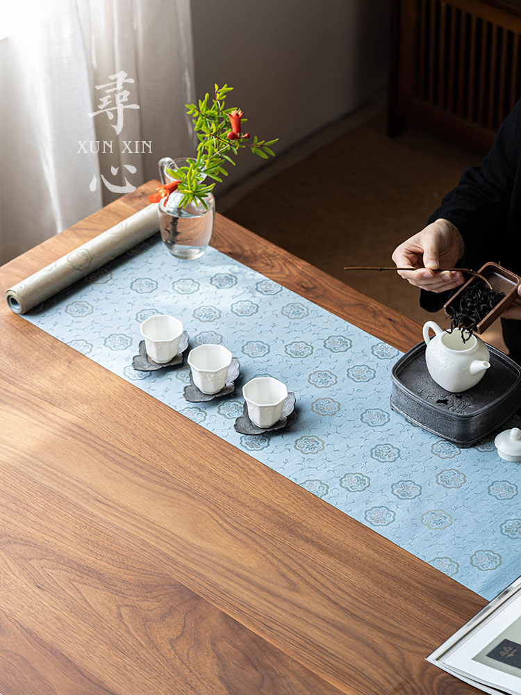 寻心织锦皮球花防水茶席中式禅意干泡席家用高端桌旗茶垫茶道配件