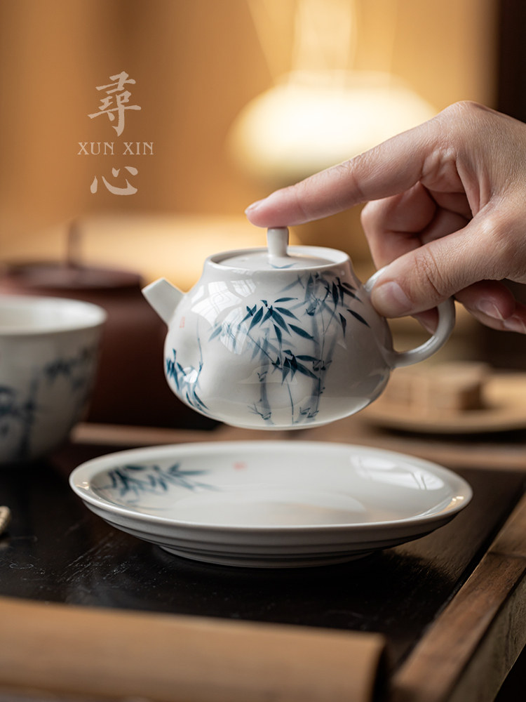 寻新草灰青竹壶釉下彩陶瓷中国小容量茶壶覆古功夫茶具