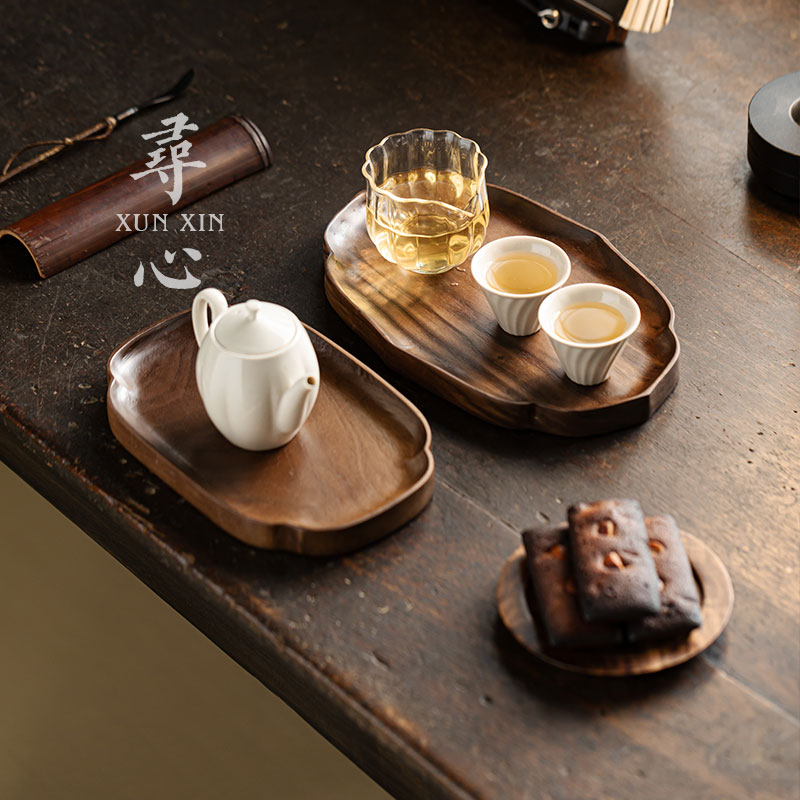 寻心中式胡桃木壶承茶托盘家用实木干泡台茶盘收纳木质茶台茶点盘