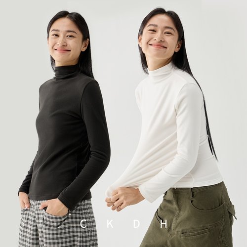 ckdh女士高翻领加绒打底长T恤