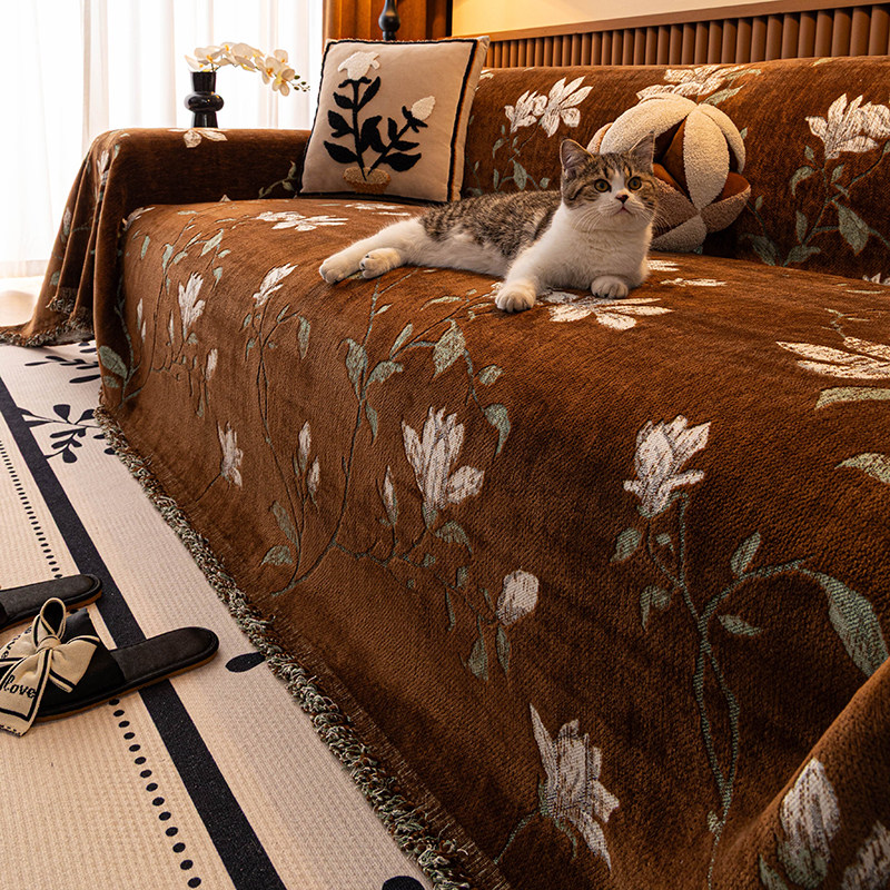 秋冬加厚复古貂绒沙发盖布轻奢高级一片式保暖防猫抓防滑沙发巾罩,居家布艺,万能盖巾,淘宝优惠券,粉丝福利购,淘宝优惠卷