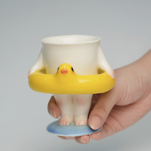 银河磁场可爱高脚杯冰激凌杯酒杯游泳杯陶瓷釉下彩手作礼物