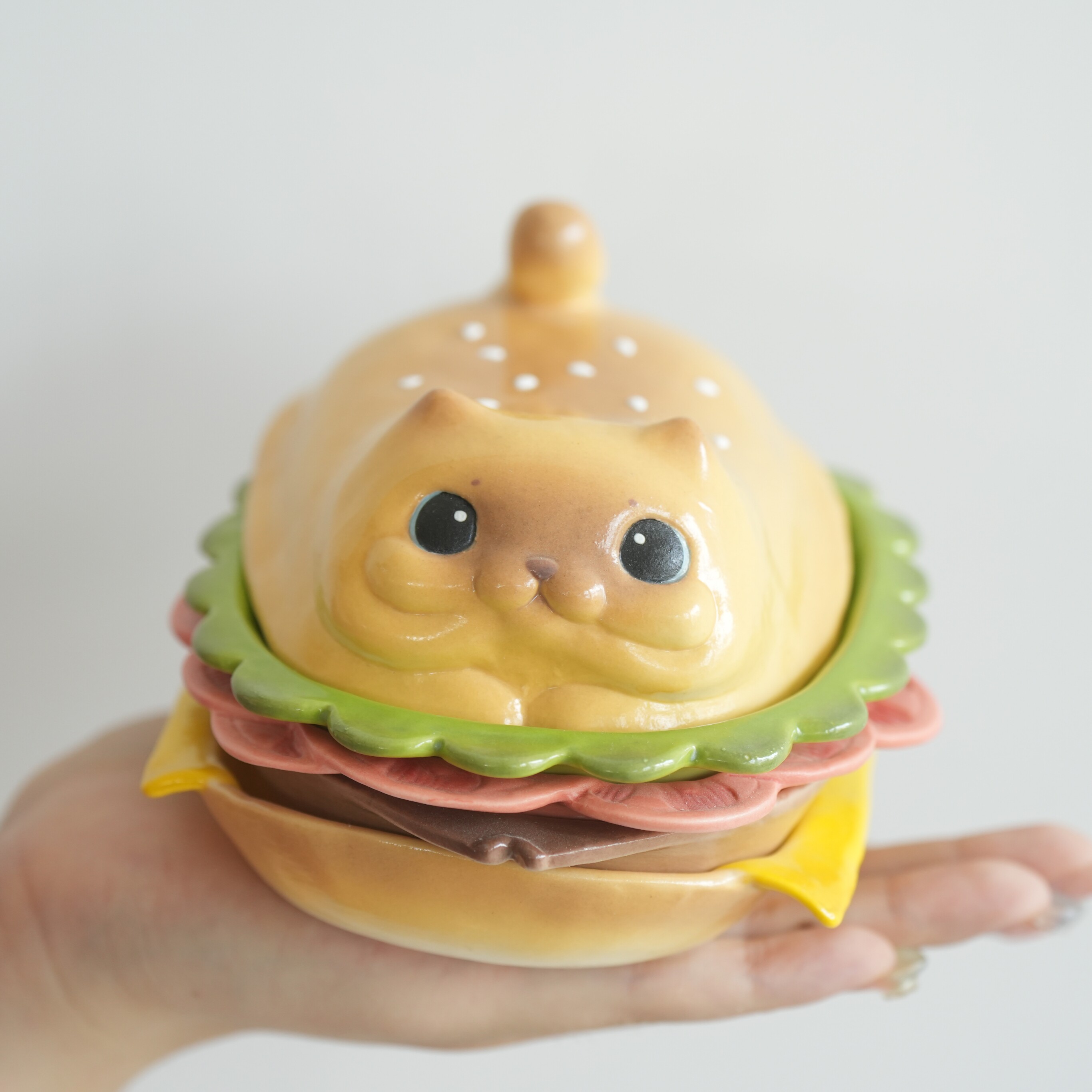 银河磁场吃堡了猫可爱猫咪汉堡组合手工陶瓷小盘子创意个性礼物