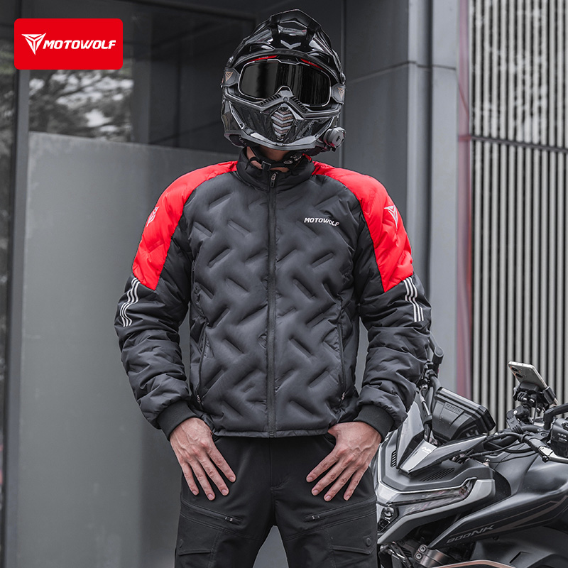 摩多狼冬季机车防摔骑士鸭羽绒服
