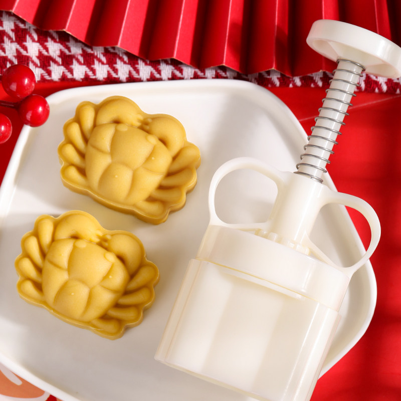 63g克螃蟹月饼模具中式摆台手压绿豆糕点定量调节商用模型印具