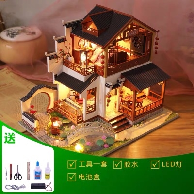 新品古风diy小屋别墅中国风手工制作小房子建筑模型