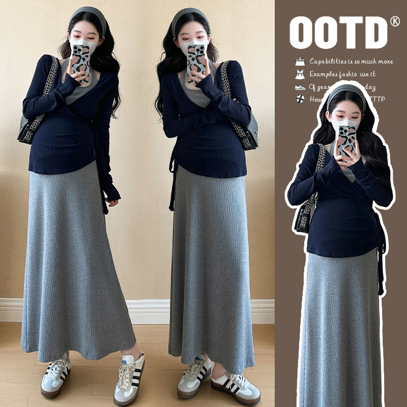 孕妇装春装2025新款连衣裙套装孕妈妈高级感穿搭法式大码裙子