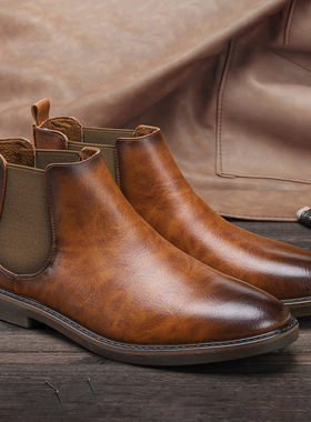 男切尔西靴皮鞋短靴Men Chelsea Boots Waterproof Leather Shoes