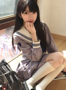 原创香芋紫三本水手服小藤高女jk制服日系学院风基础款校供百褶裙