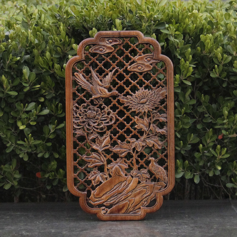 东阳木雕挂件原木工艺品壁挂中式客厅玄关实木梅兰竹菊条屏装饰画