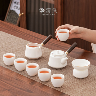家用客厅轻奢中式 羊脂玉功夫茶具套装 办公室高档茶盘白瓷茶壶茶杯