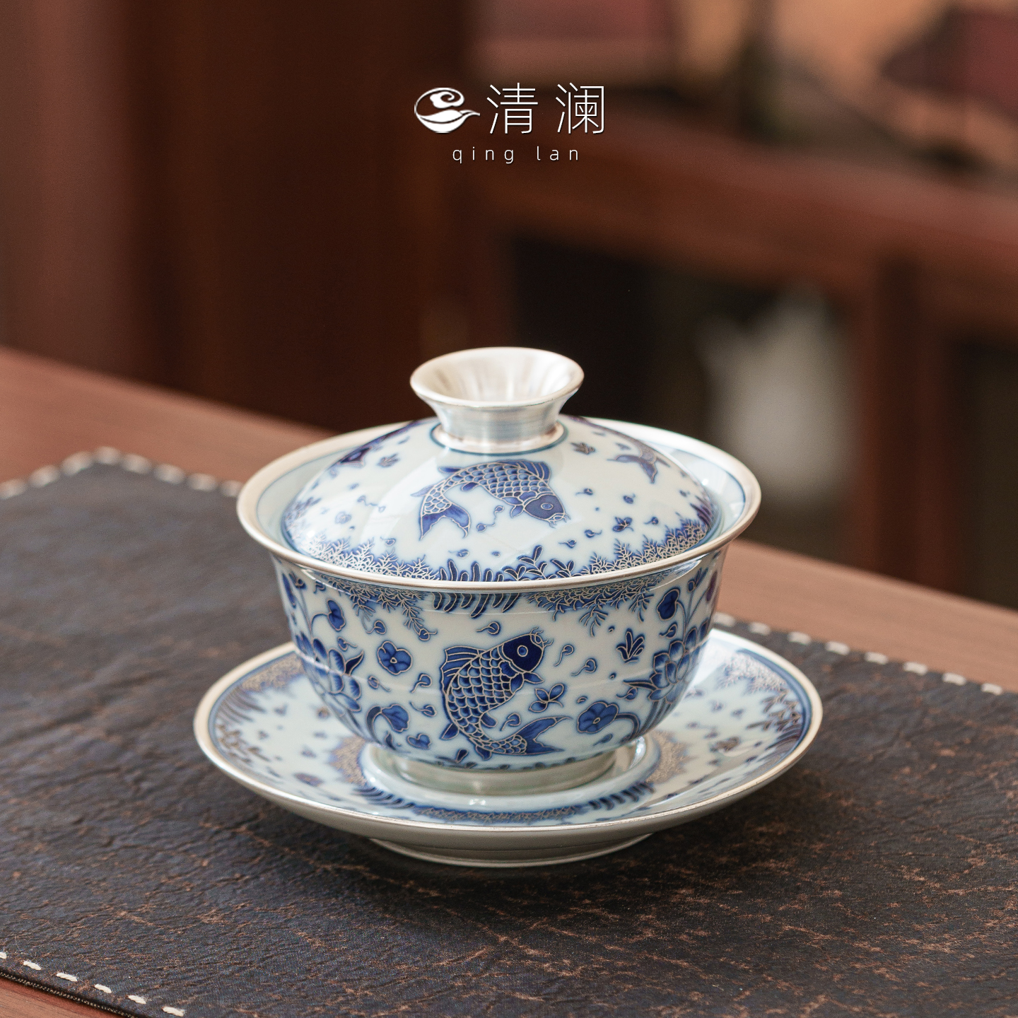 清澜青花三才盖碗单个高档家用中式复古功夫茶具不烫手泡茶碗带盖