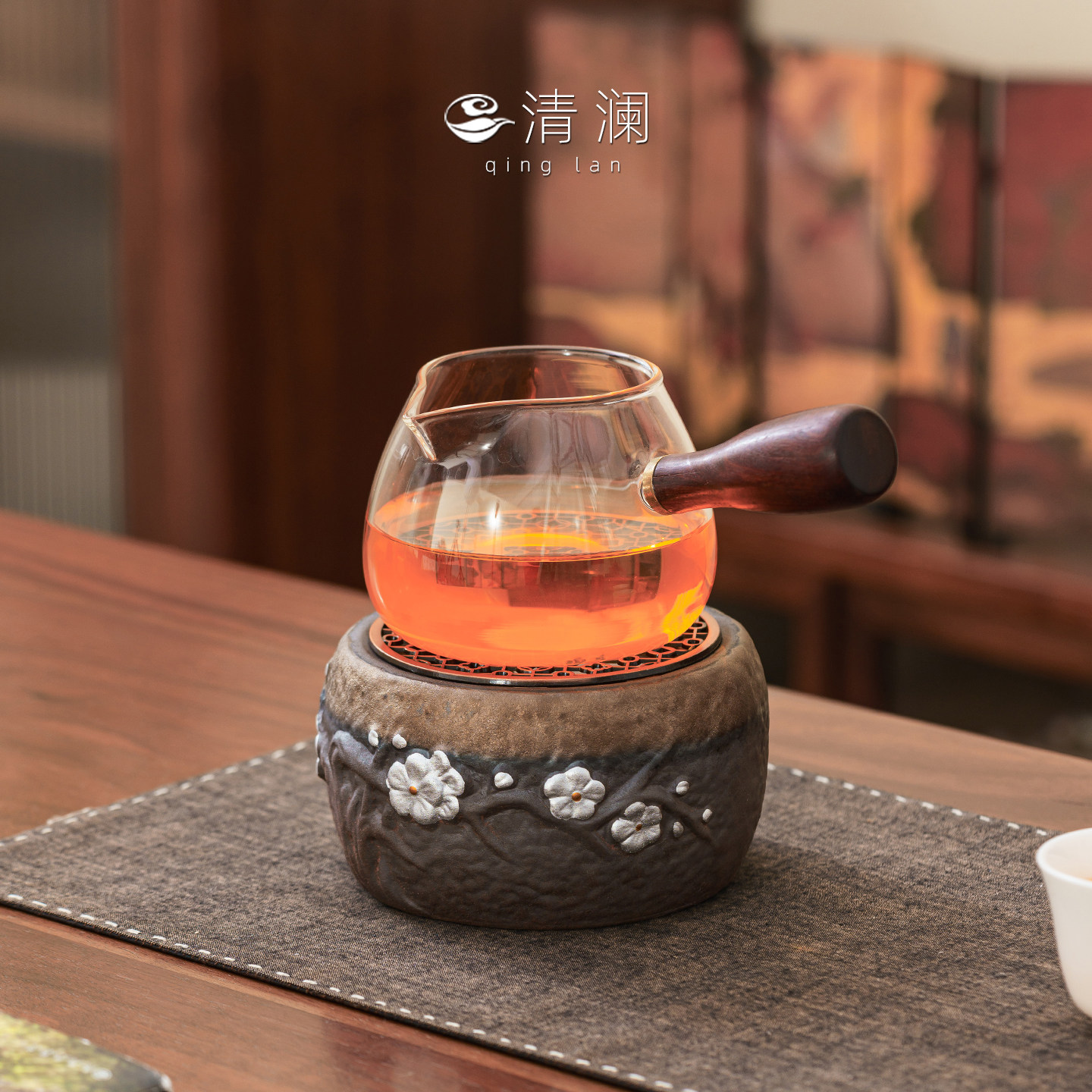 清澜陶瓷温茶炉蜡烛加热底座家用中式高端烛台保温茶壶暖茶炉