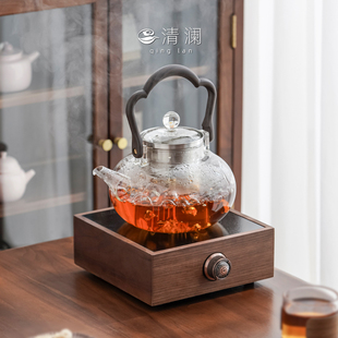 清澜胡桃木煮茶器家用烧水大容量耐高温玻璃煮茶壶煮茶炉电陶炉