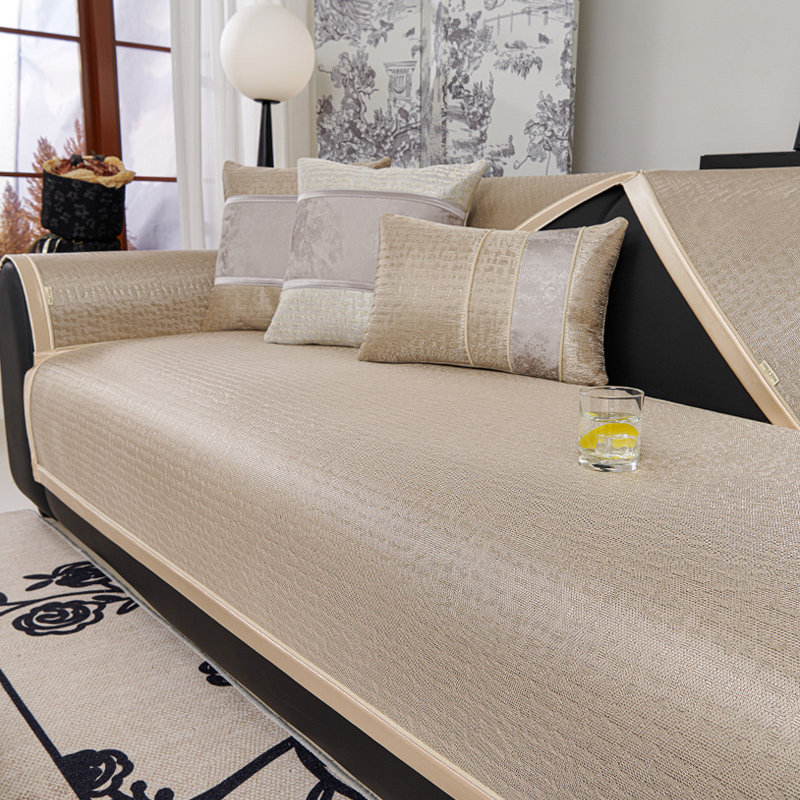 轻奢风冰丝凉感防滑防猫抓坐垫高端新款夏季凉席沙发套罩盖布垫子