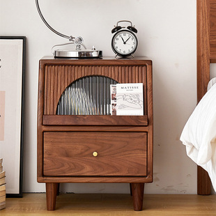北欧樱桃木原木床头柜橡木实木双抽床头柜现代简约床边柜卧室家具