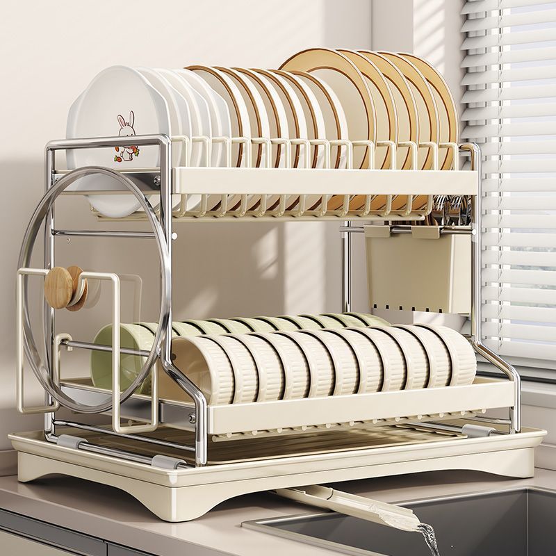 跨境碗碟收纳架厨房置物架台面沥水碗架家用碗盘筷双层餐具收纳盒