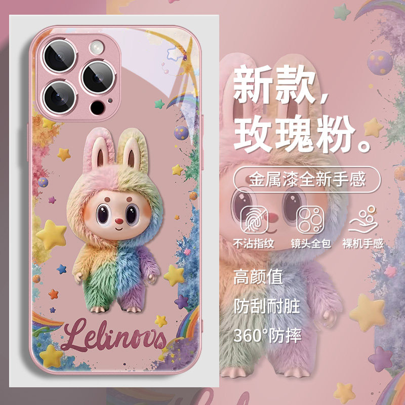 手机壳适用苹果16iphone15pro金属玻璃14pro新款plus女12promax镜头全包防摔13毛绒11女公仔官方保护外壳超薄