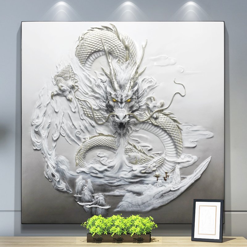 现代玄关装饰浮雕龙壁画龙图腾祥云入户挂画餐厅书房立体龙画