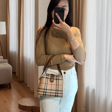 博宝罗真皮女包2025新款高级感格纹包腋下包上班包手提小包手拎包