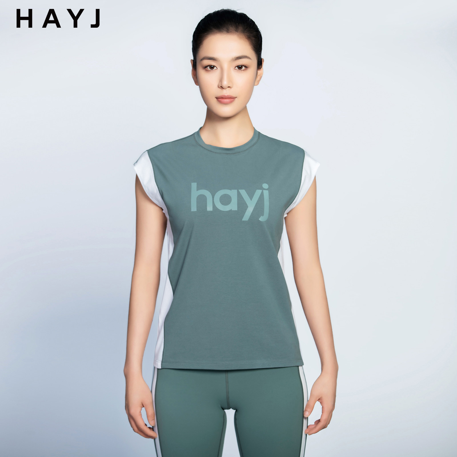HAYJ新品Bold Contrast系列香脂绿运动瑜伽短袖T恤