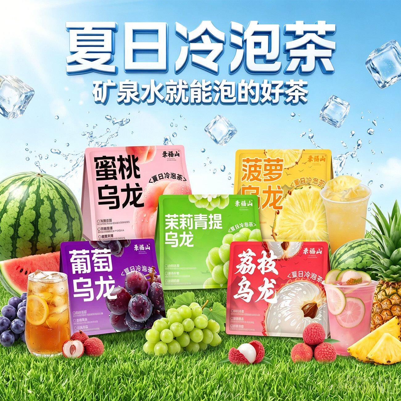 景福山冷泡茶茉莉青提乌龙菠萝茶荔枝茶蜜桃茶代用花草茶袋装100g