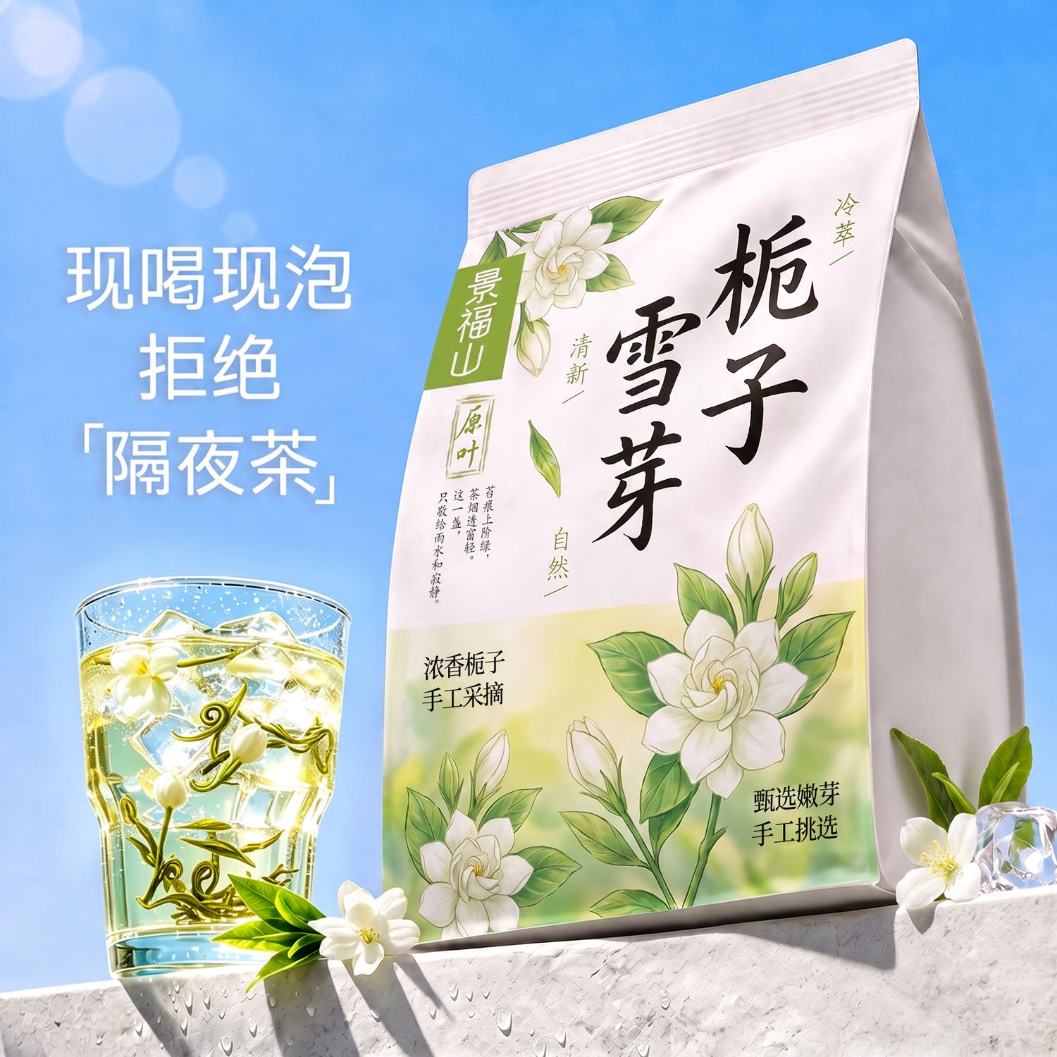景福山冰萃栀子花茶2026新茶高山嫩芽绿茶窨制冷泡茶高端原叶150g图片