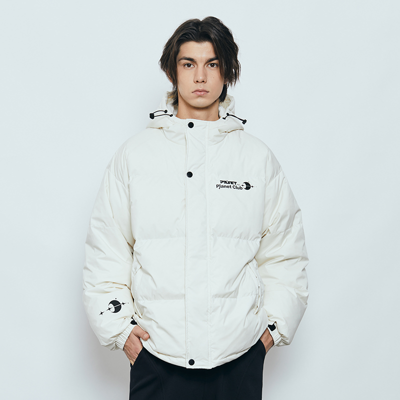 PASET连帽抽绳logo印花羽绒服