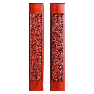 兰斋文房 特重镇尺非洲酸枝大号镇尺双龙戏珠八骏图马到成功浮雕一对书法书镇纸镇纸压 压条压书实木红木压尺