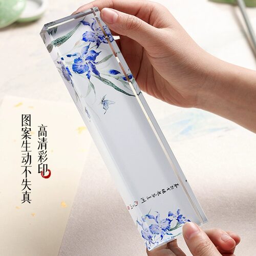 兰斋镇纸书法专用水晶玻璃镇尺学生毛笔练字压书神器创意中国风压纸摆件压纸石文房四宝千里江山图国画