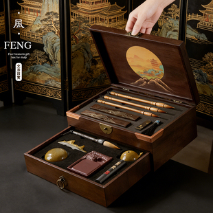 文房四宝套装墨条端砚镇尺笔墨纸砚初学者送礼套装礼物毛笔字书法毛笔砚台毛笔架国画专用专业级高档礼盒