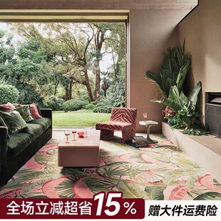 热带岛屿轻奢复古客厅地毯加厚毛绒床边地垫可水洗定制 楼兰美惠