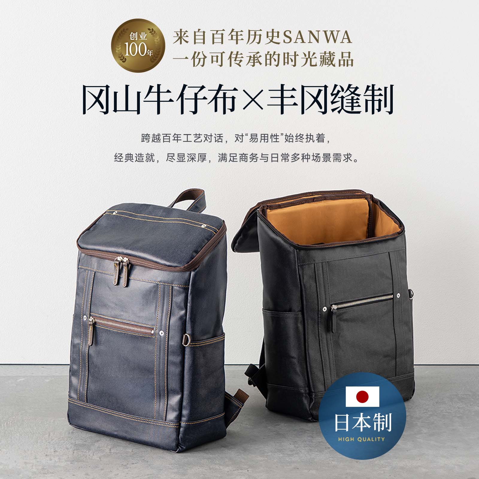 日本SANWA原装进口商务双肩电脑包男包双肩包商务通勤防水轻便