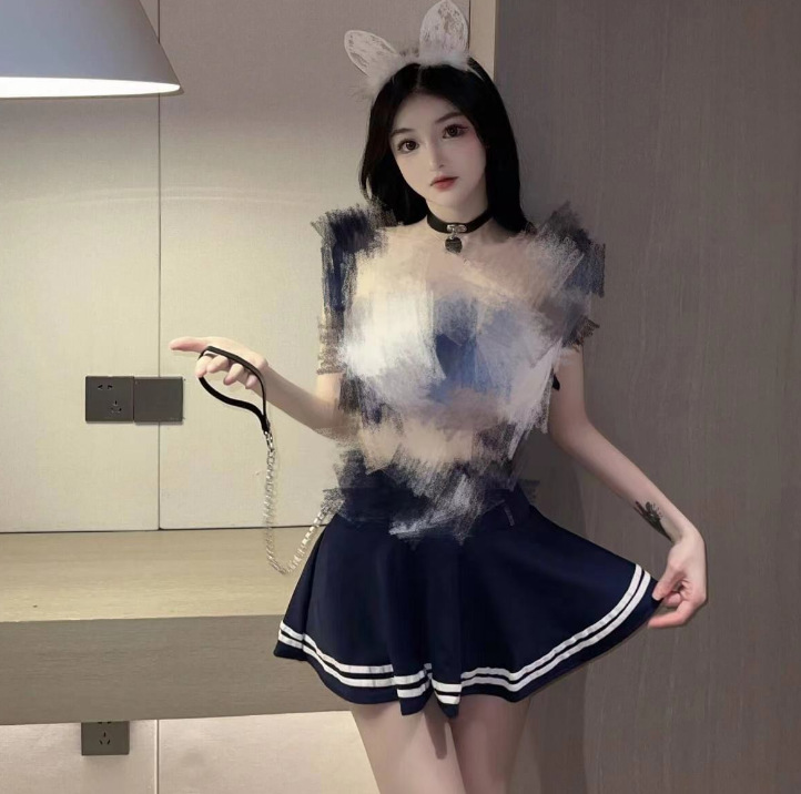 夜听香新品性感内衣短裙jk制服格子透视水手服