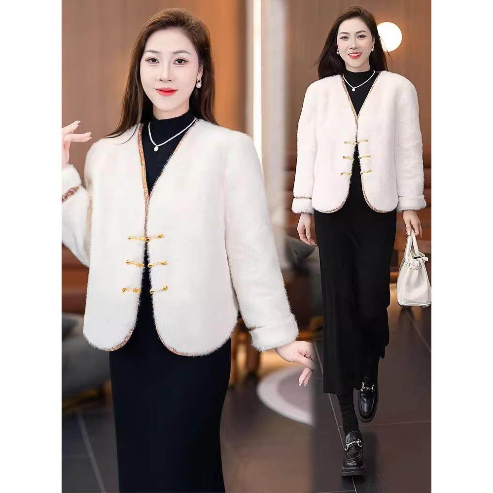 香港代购彷水貂皮草短外套女冬季新款时髦覆古盘扣加厚毛毛上衣潮