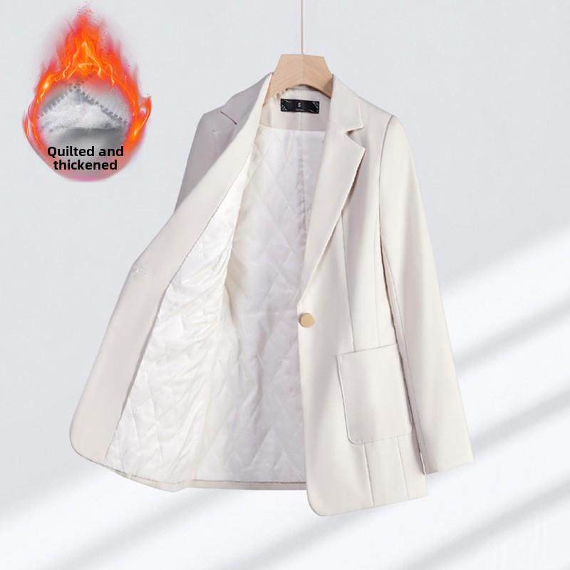 米白色加厚夹棉西装外套女士2024秋冬新款时尚百搭小个子休闲西服