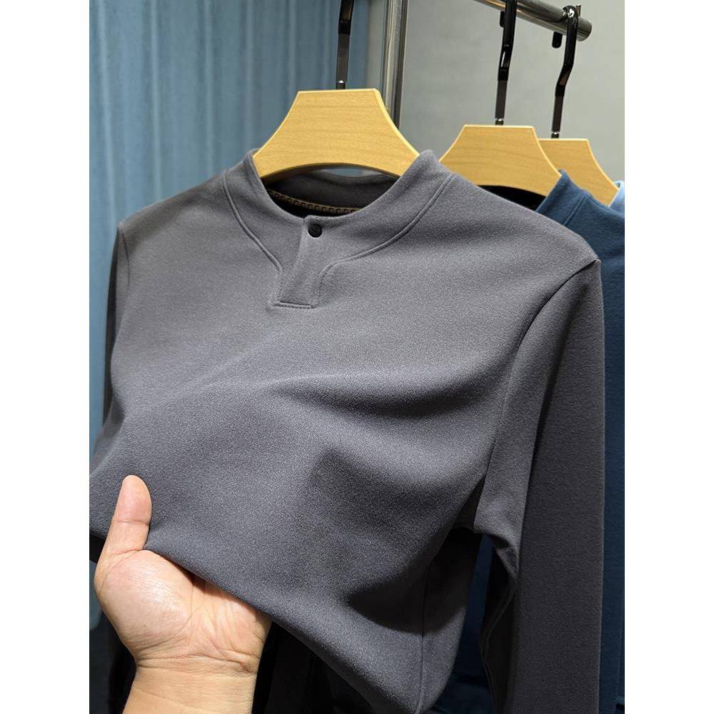 Mostarsea~秋冬季保暖磨毛长袖体恤男士双面德绒亨利领修身打底衫