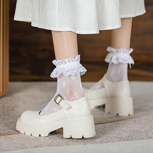 潮牌新款jk鞋日系白色玛丽珍高跟复古厚底小皮鞋女春秋单鞋松糕鞋