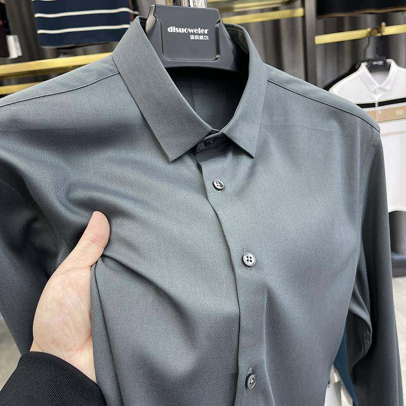 高端优选长袖衬衫男士2025春秋新款轻商务抗皱衬衫纯色免熨烫寸衫,男装,中老年套装,淘宝优惠券,粉丝福利购,淘宝优惠卷