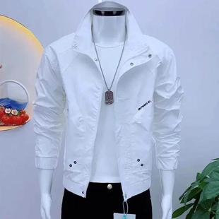 轻奢高端男士外套韩版秋季修身夹克时尚休闲立领帅气薄款百搭上衣