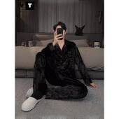 WEI 套装 TING黑色金丝绒睡衣男春秋款 高级感休闲金钻绒家居服男士