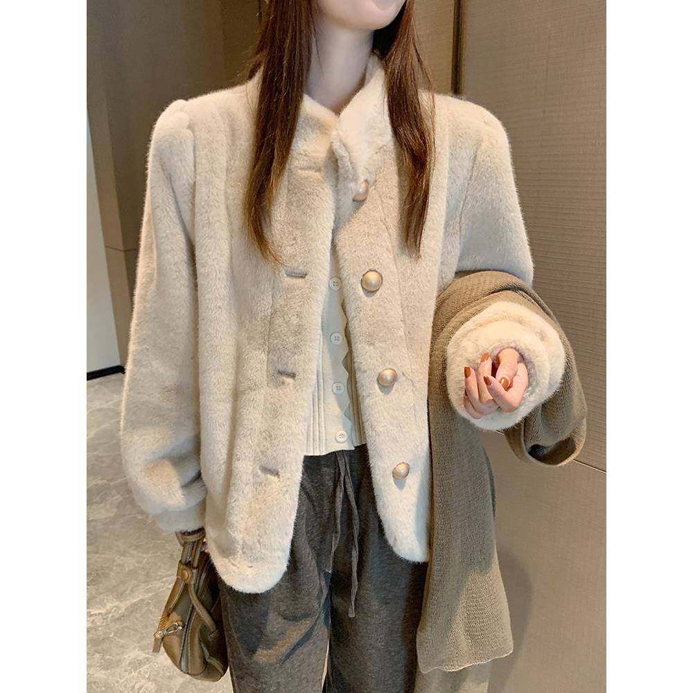 欧洲站2025冬季年轻款立领水貂毛皮草女短款皮毛一体羊毛外套上衣