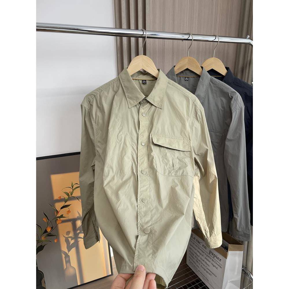 Mostarsea~时尚简约休闲百搭衬衫男士春秋季长袖口袋潮流翻领外套