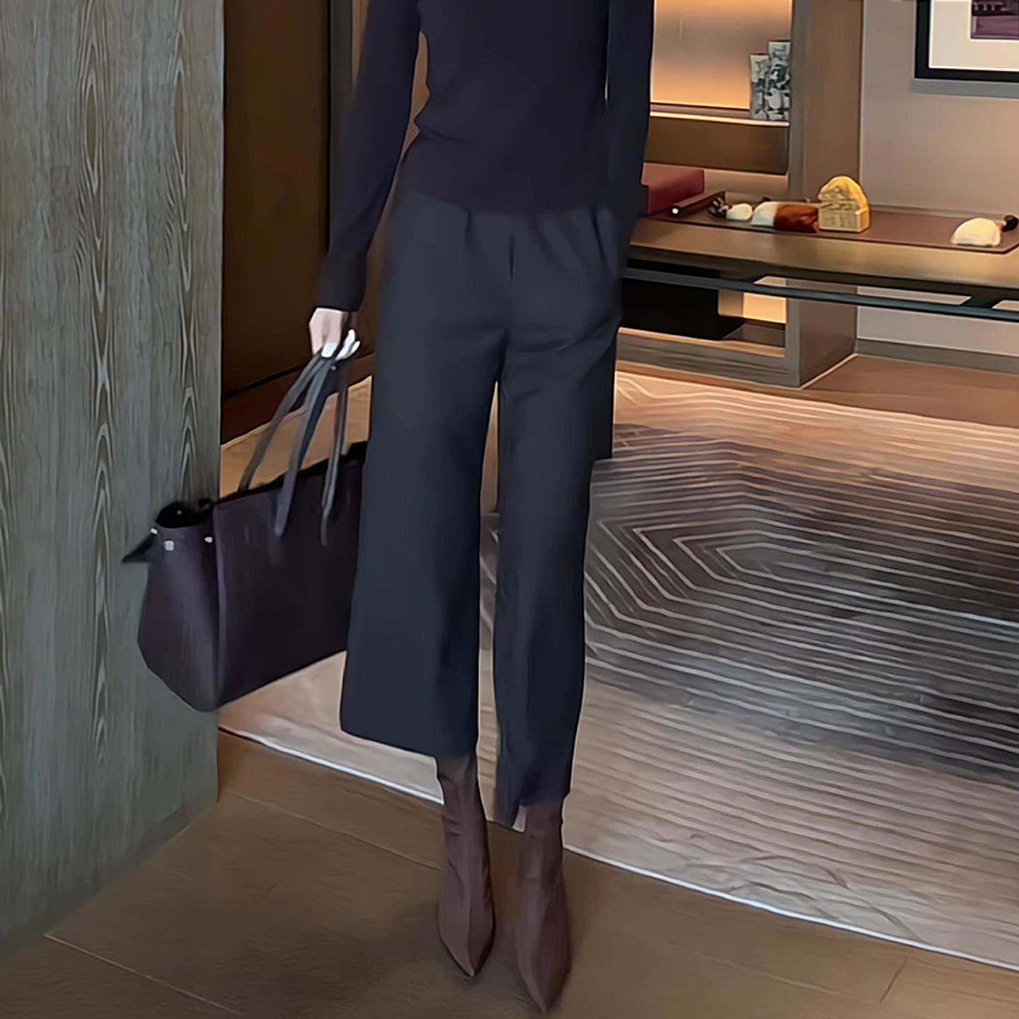 高档轻奢通勤黑色八分西装裤女士秋季新款时尚百搭大码直筒休闲裤