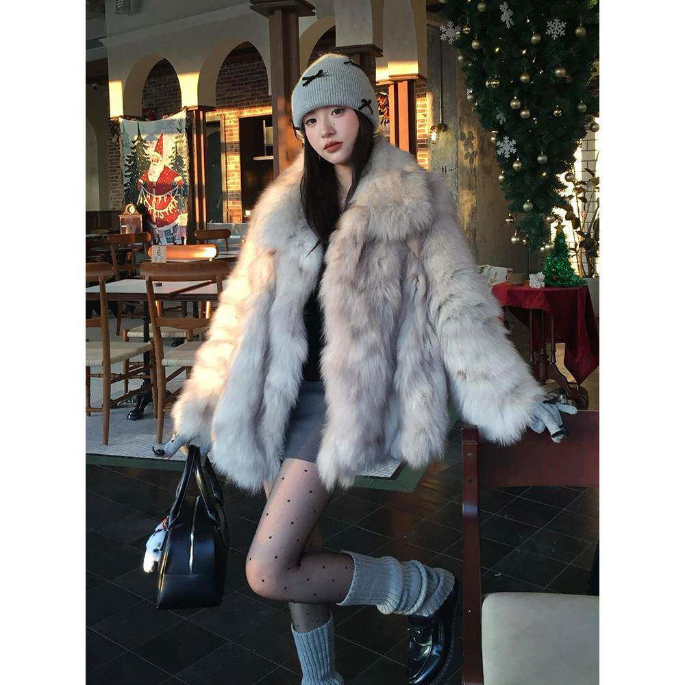 潮牌冬季新款彷狐狸毛皮毛一体外套女中长款环保皮草年轻毛毛大衣