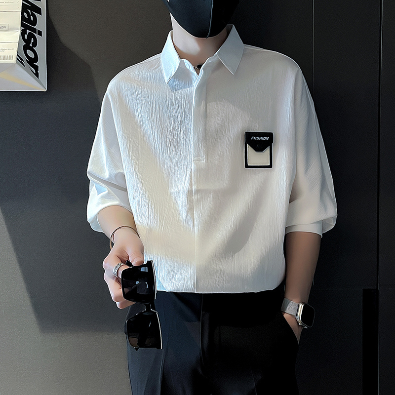 潮牌男士短袖衬衫夏季薄款七分袖衬衣2025新款高级感痞帅休闲上衣