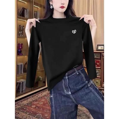 韩国Honey koko⭐秋冬正肩纯棉长袖女t恤2025黑色内搭打底衫上衣