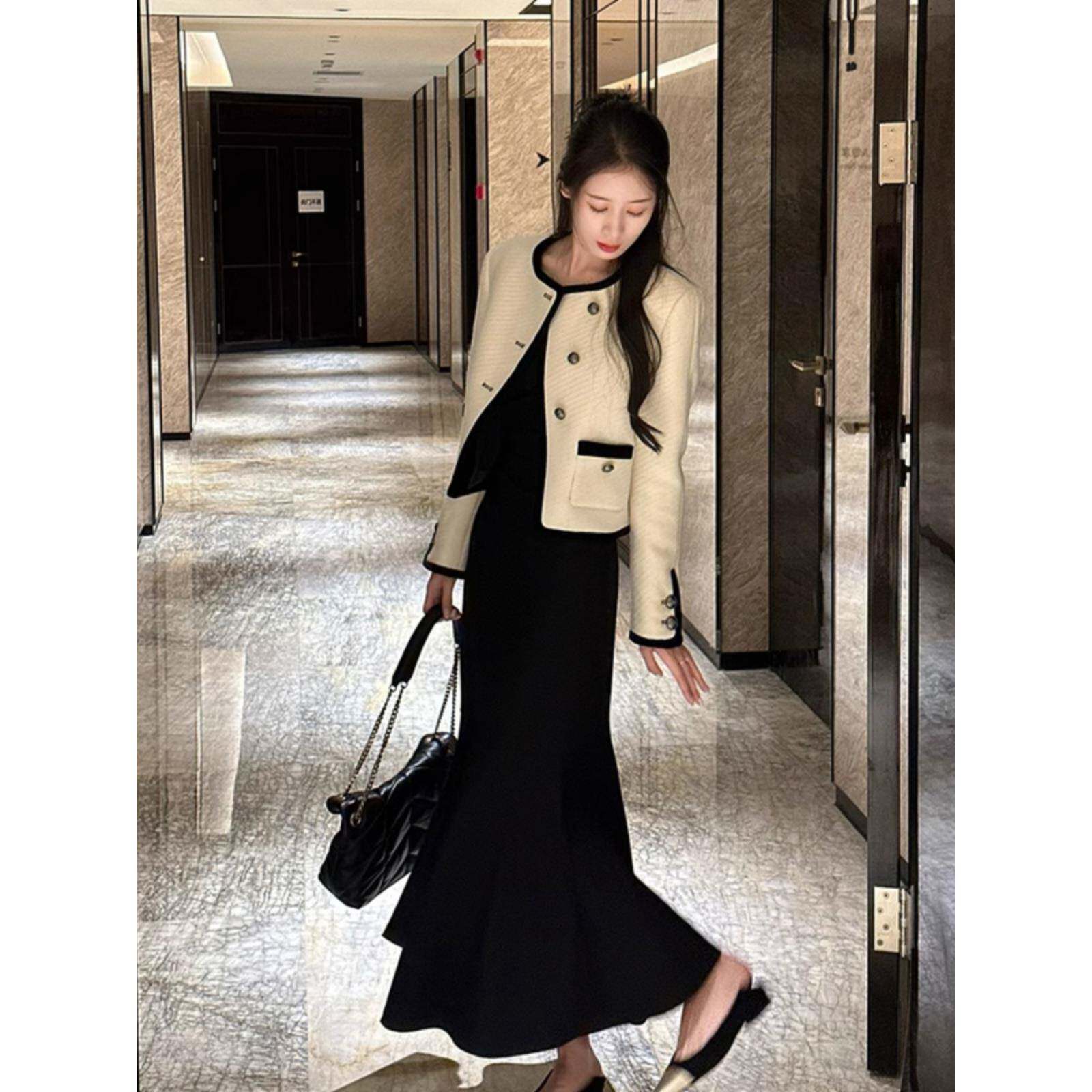 欧洲站春装女款2024年新款轻奢高级感气质套装长款鱼尾裙子两件套